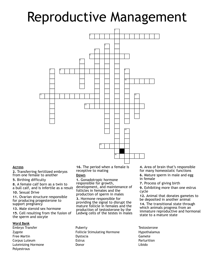 Reproductive Management Crossword