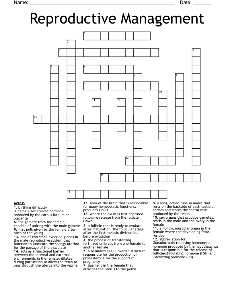 Reproductive Management Crossword