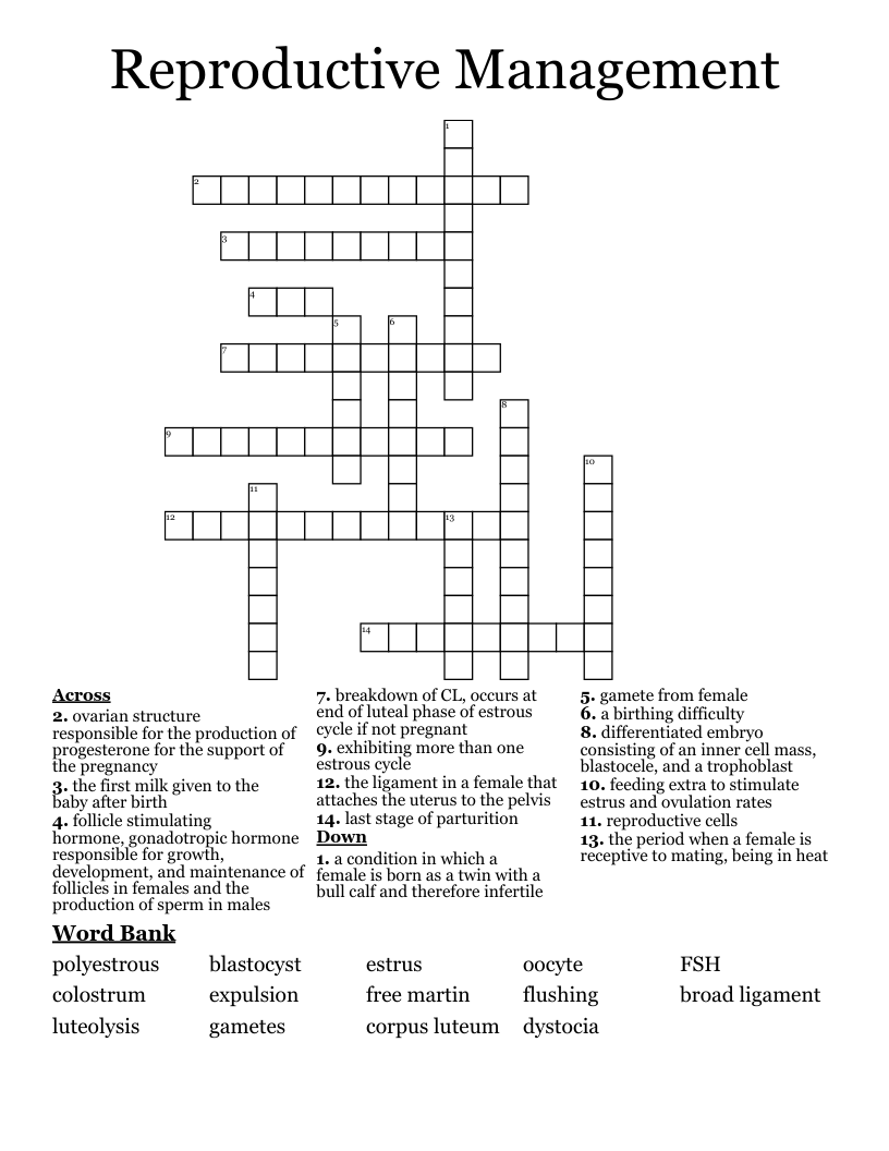 Reproductive Management  Crossword