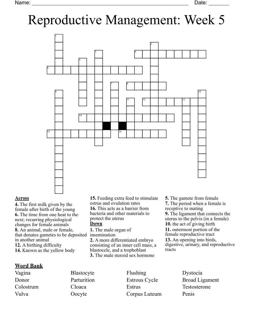 Reproductive Management:  Week 5 Crossword