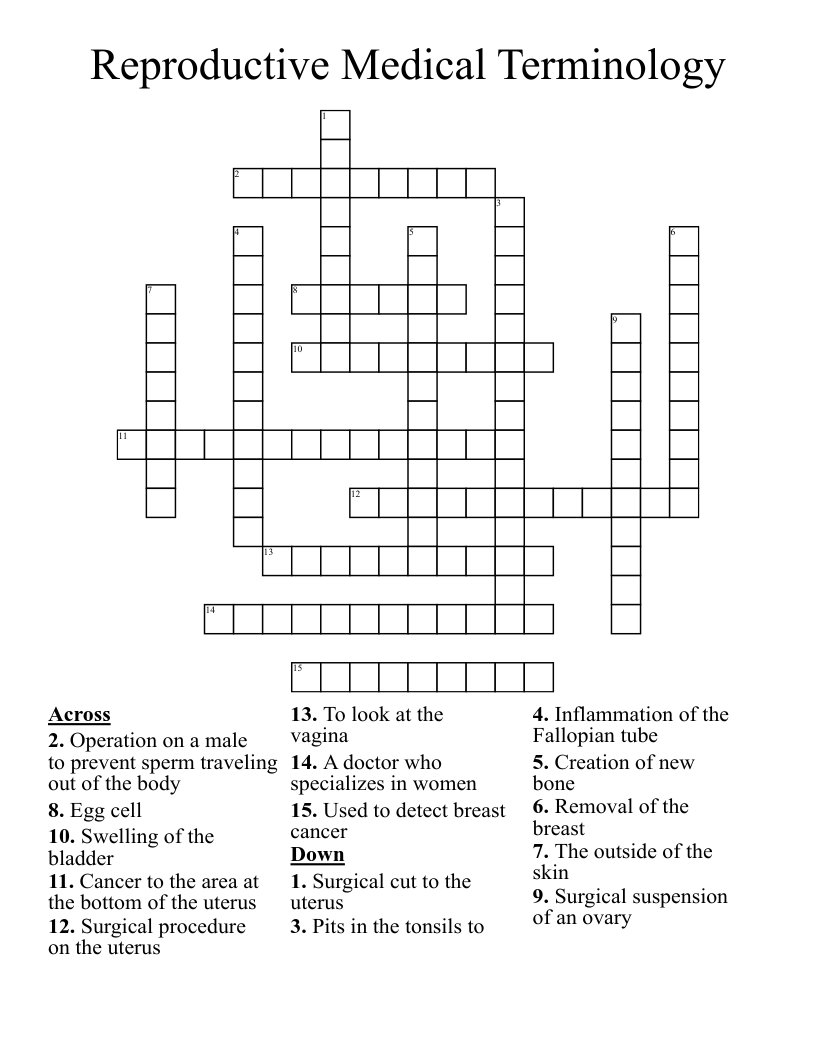 Reproductive Medical Terminology  Crossword