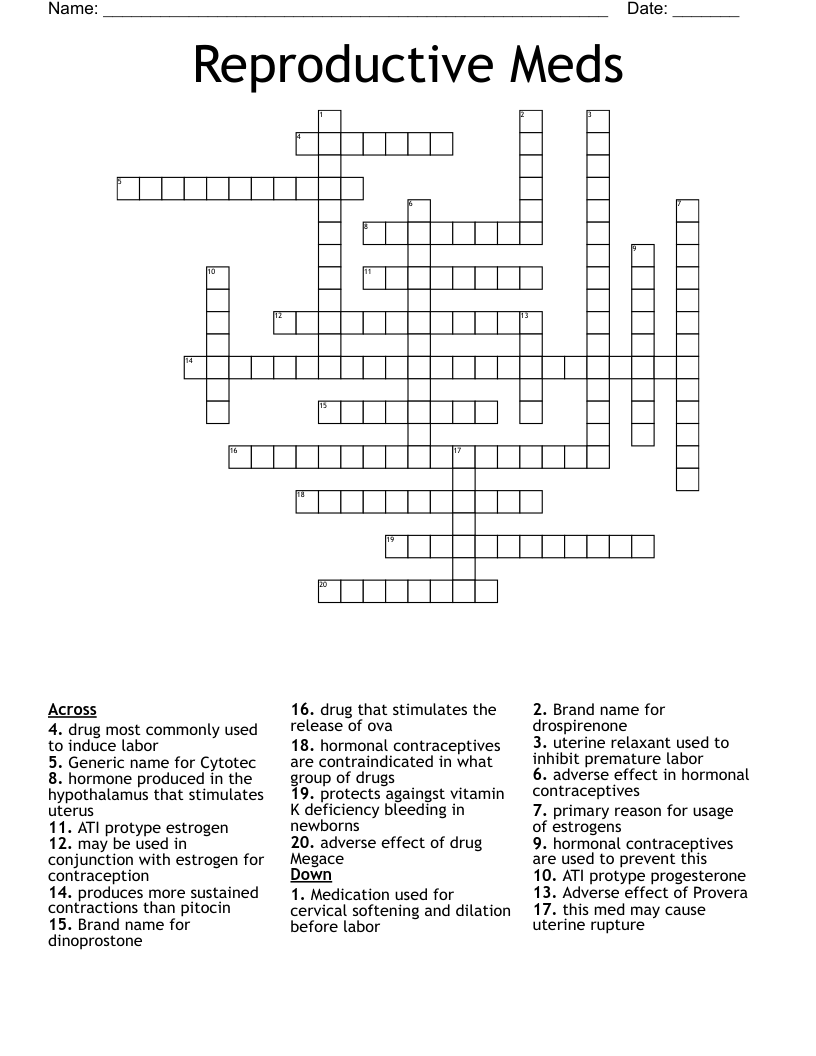 Reproductive Meds Crossword