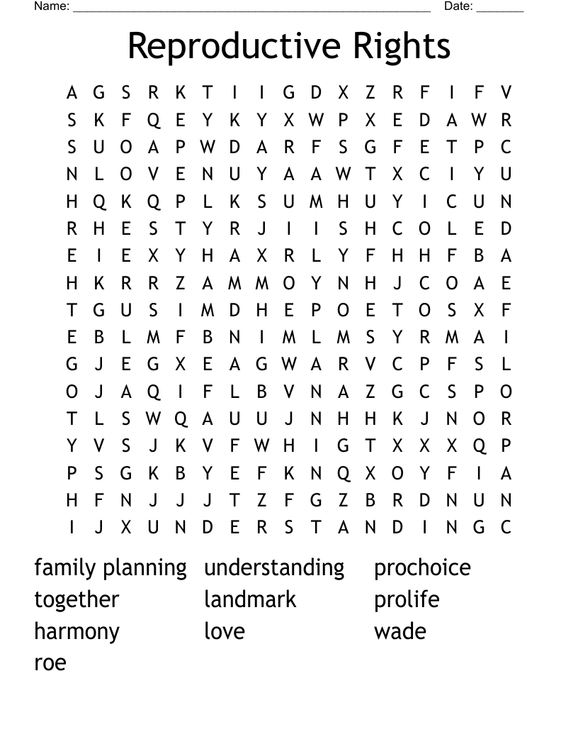 Reproductive Rights  Word Search