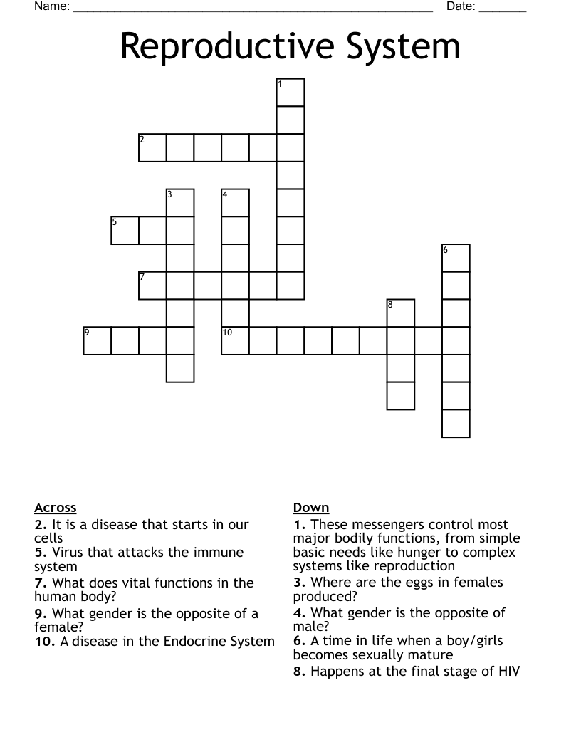 Reproductive System Crossword