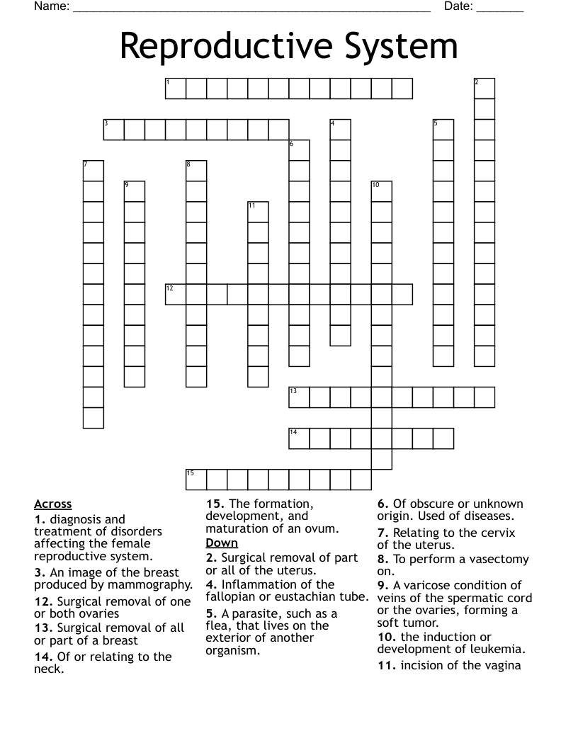Reproductive System Crossword