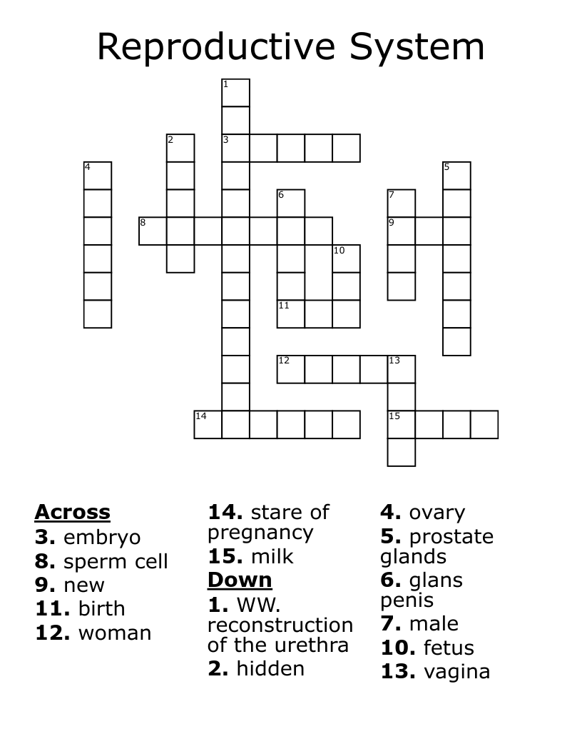 Reproductive System Crossword