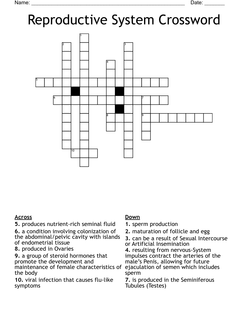 Reproductive System Crossword 