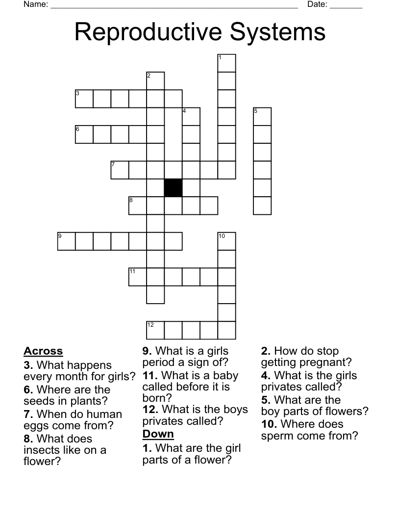 Reproductive Systems Crossword