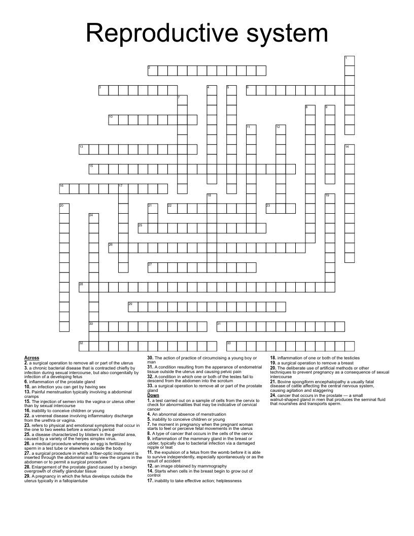 Reproductive system Crossword