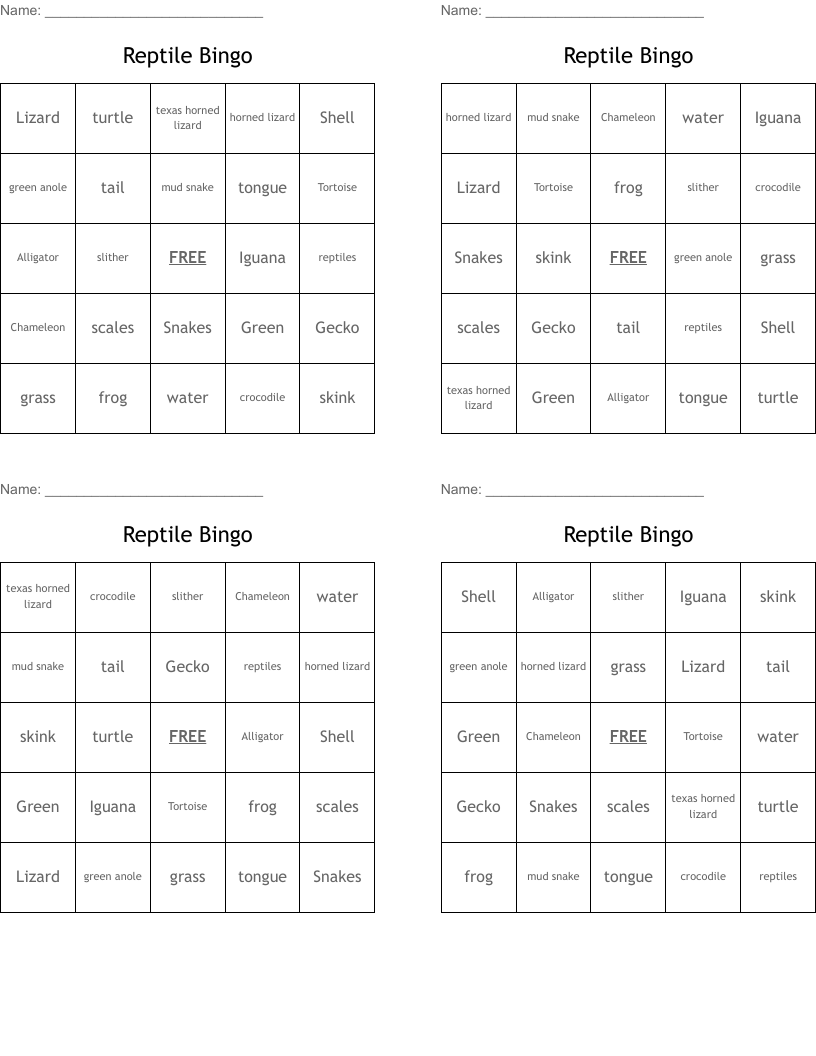 Reptile Bingo