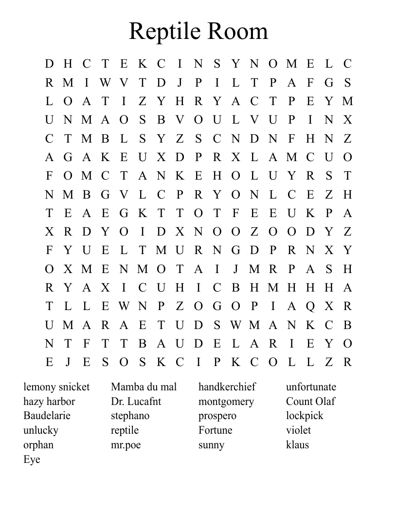Reptile Room Word Search