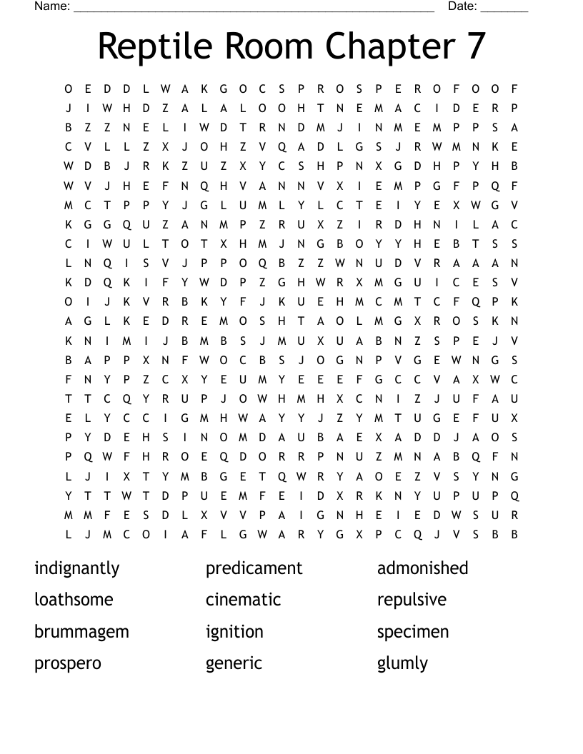 Reptile Room Chapter 7 Word Search