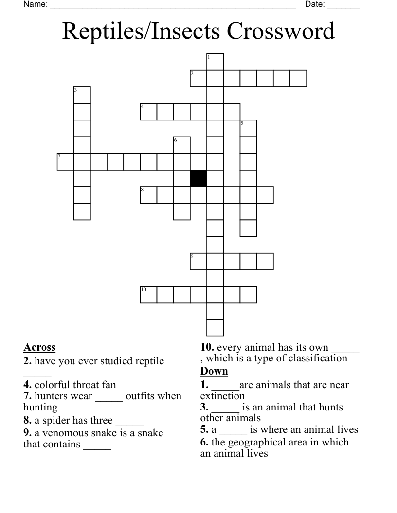 Reptiles/Insects Crossword