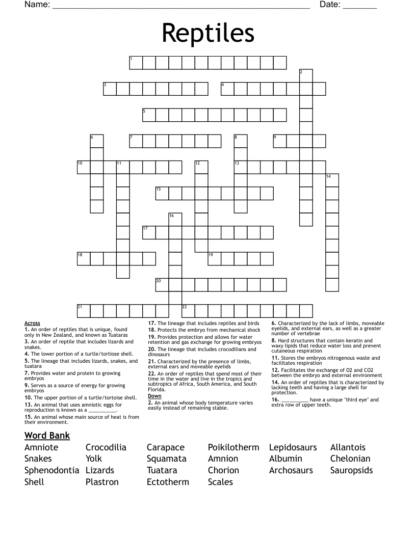 Reptiles Crossword