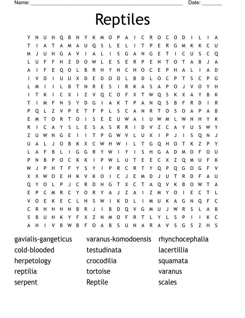 Reptiles Word Search