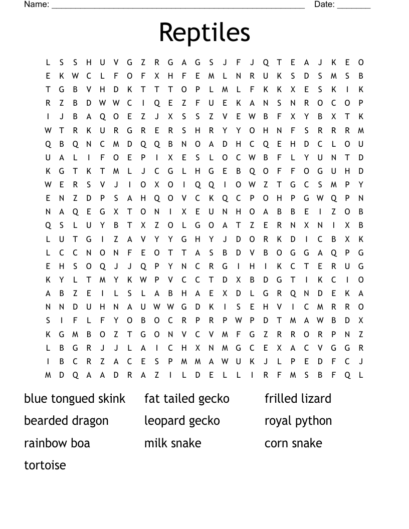 Reptiles Word Search