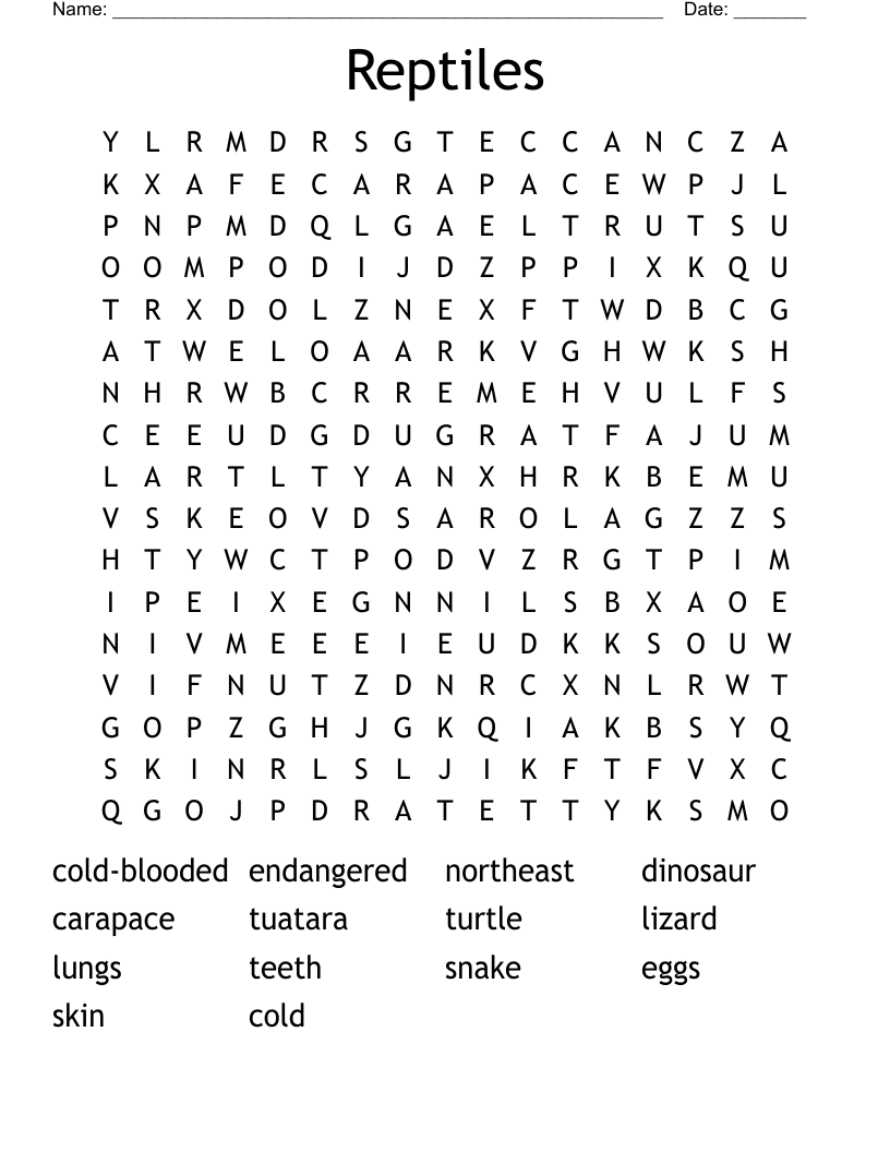 Reptiles Word Search