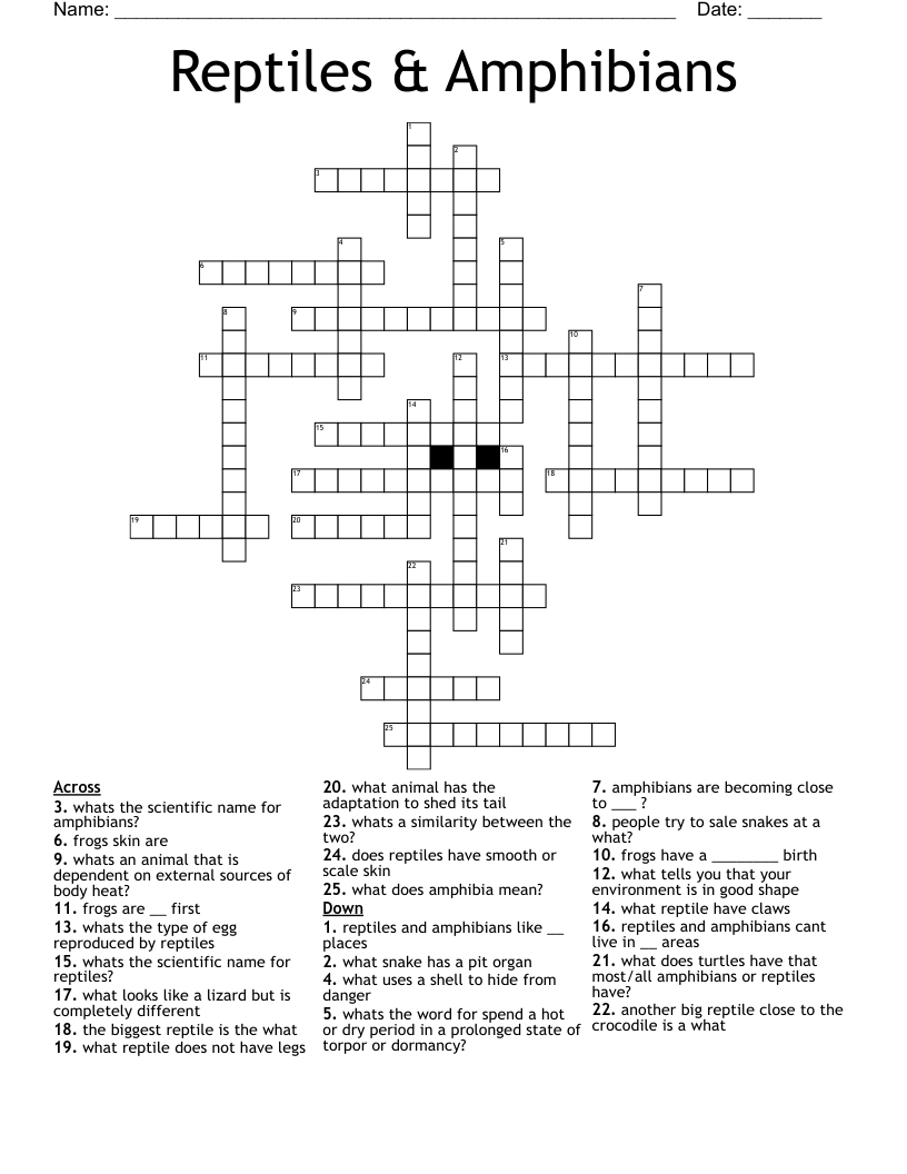 Reptiles & Amphibians Crossword