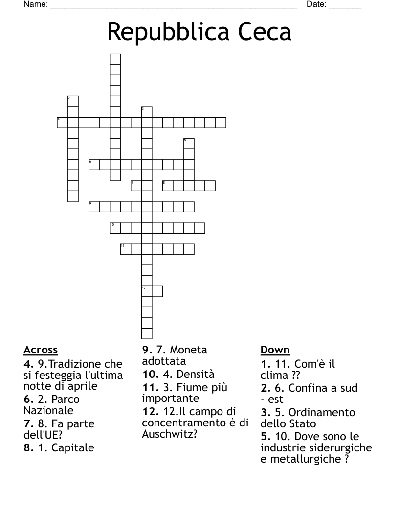 Repubblica Ceca  Crossword
