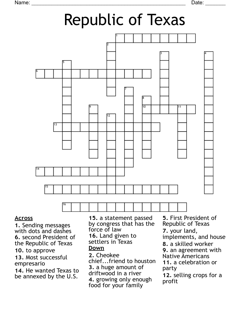 Republic of Texas Crossword