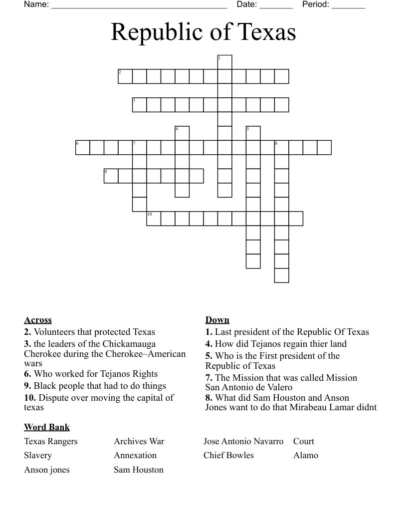 Republic of Texas Crossword