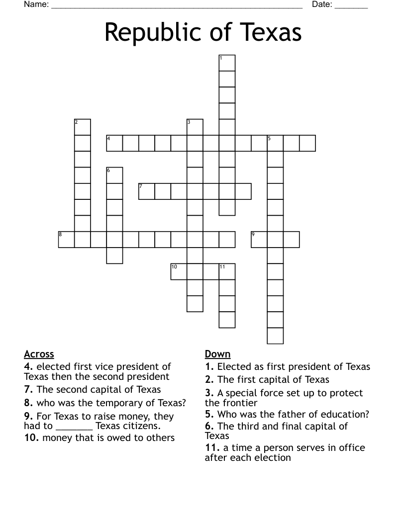 Republic of Texas Crossword