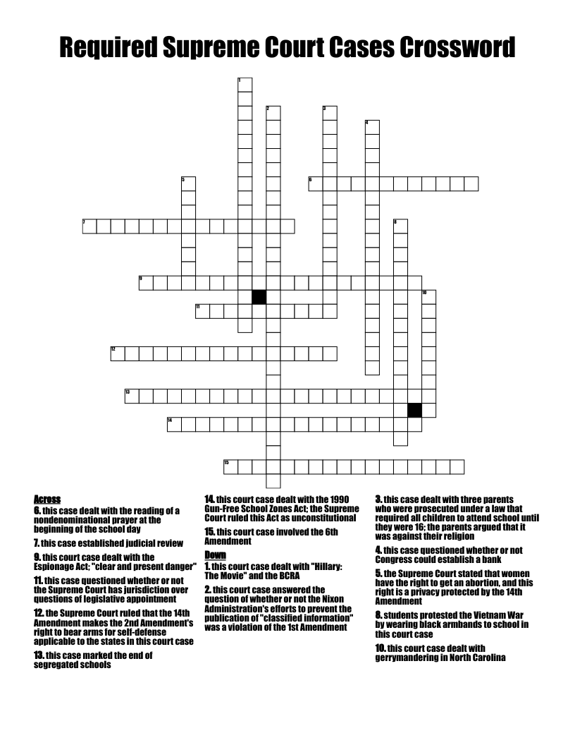 Required Supreme Court Cases Crossword