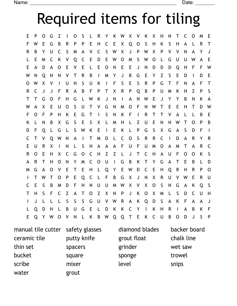 Required items for tiling Word Search