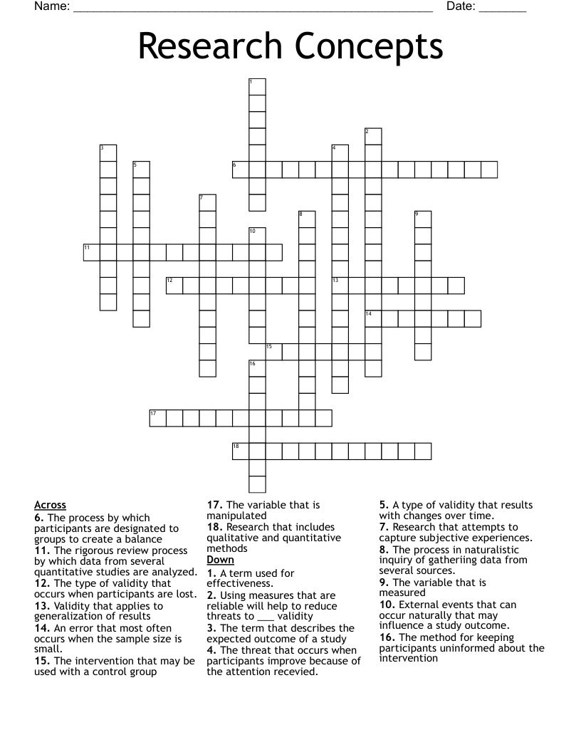 Research Concepts Crossword