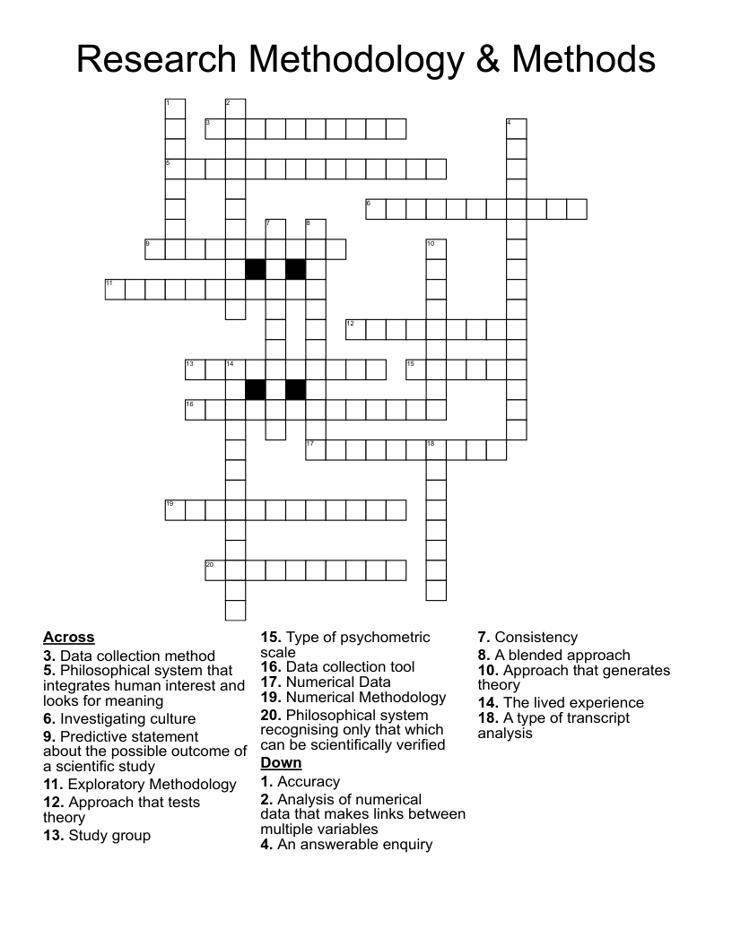 Research Methodology & Methods Crossword