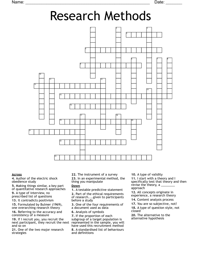 Research Methods Crossword