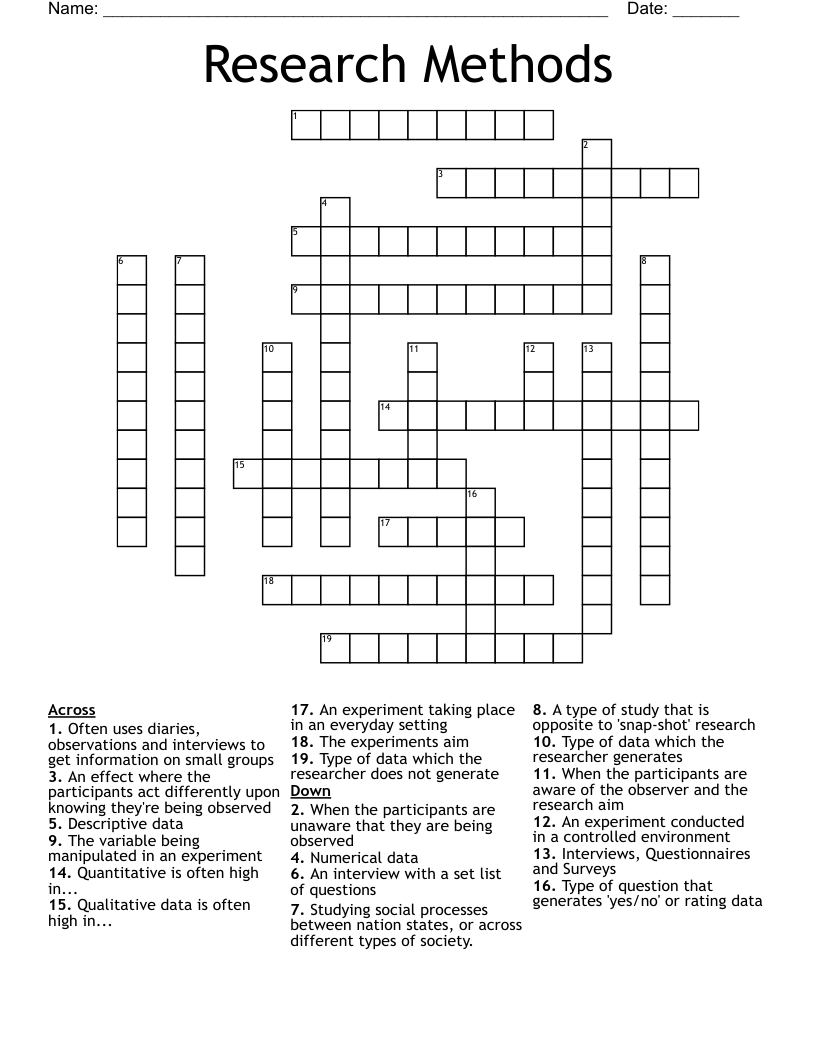 Research Methods Crossword