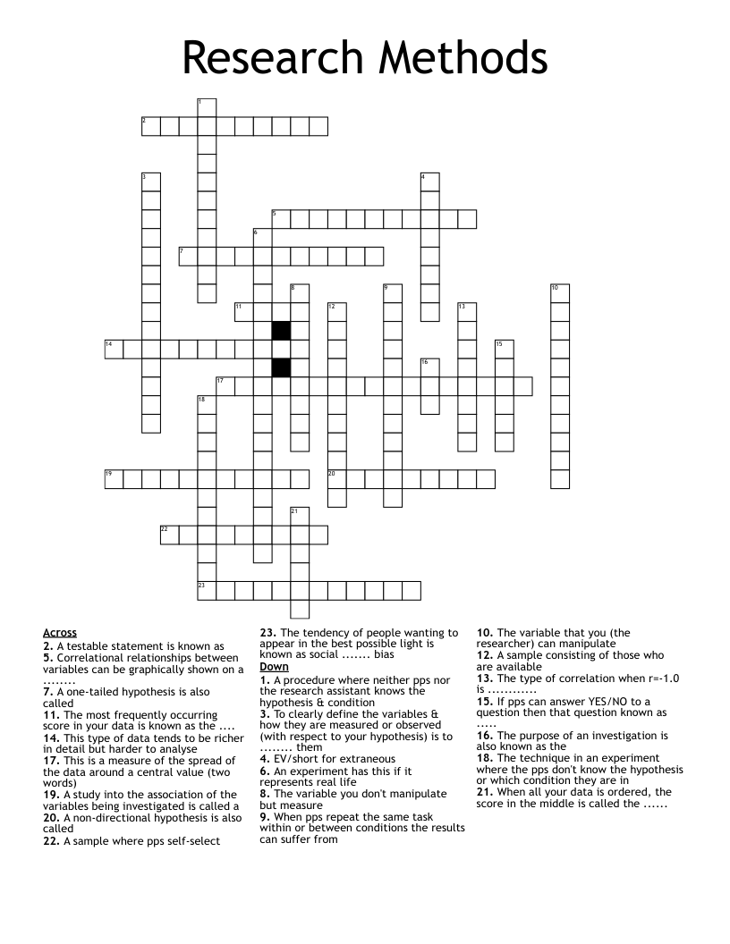 Research Methods Crossword