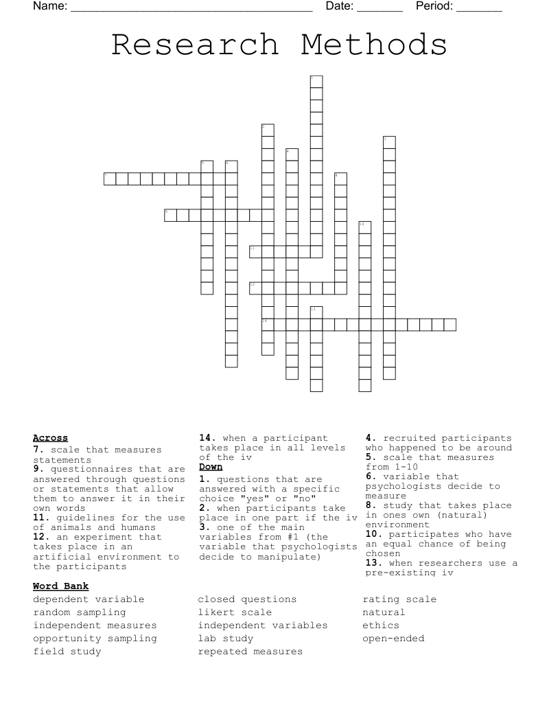 Research Methods Crossword