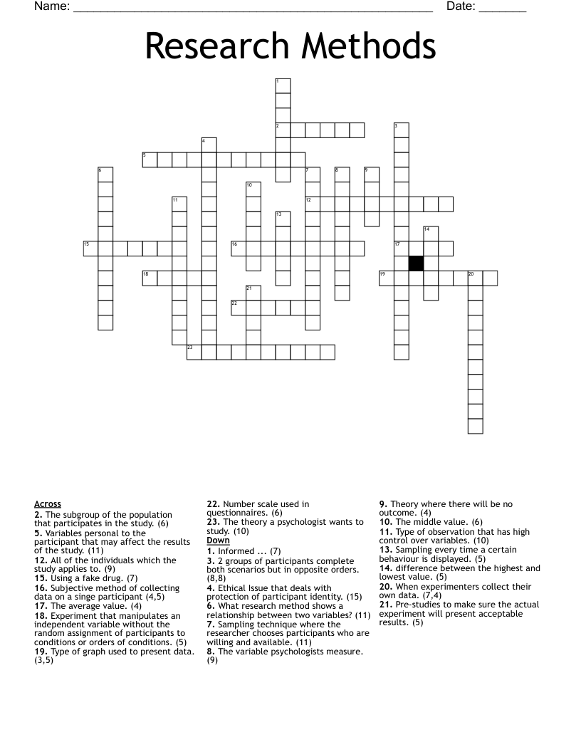 Research Methods Crossword