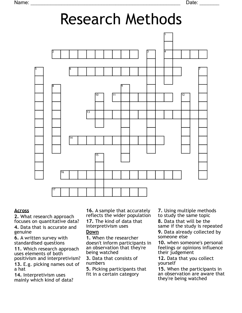 Research Methods Crossword