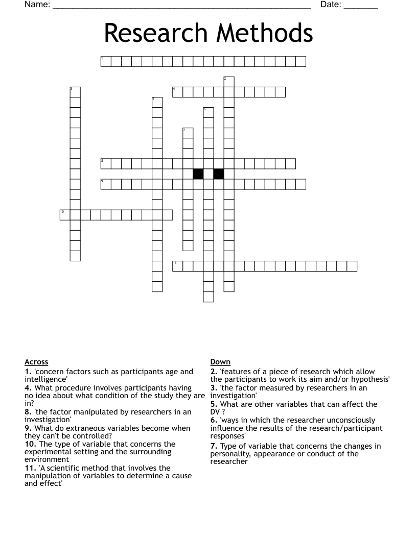 Research Methods Crossword