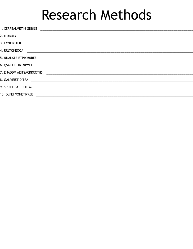 Research Methods Word Scramble