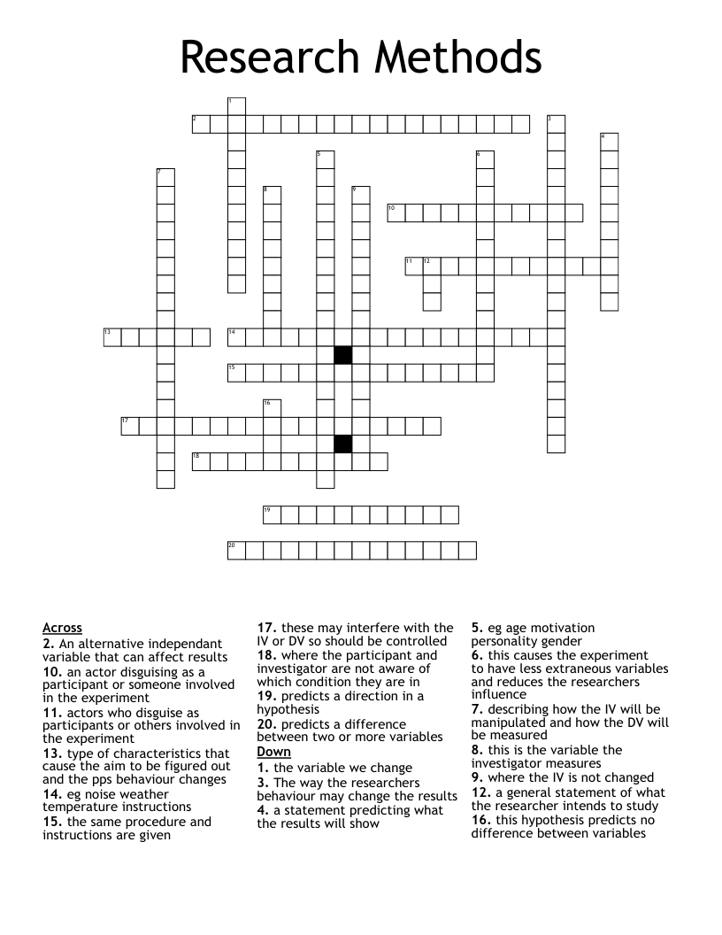 Research Methods Crossword