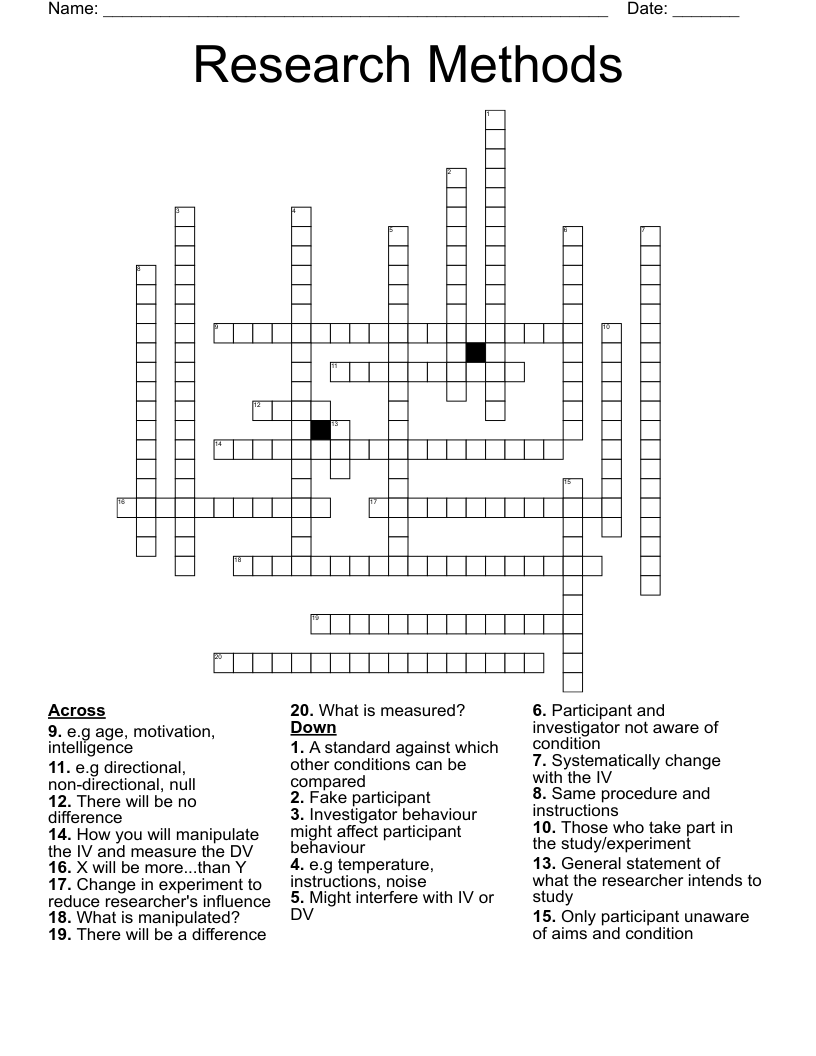 Research Methods Crossword