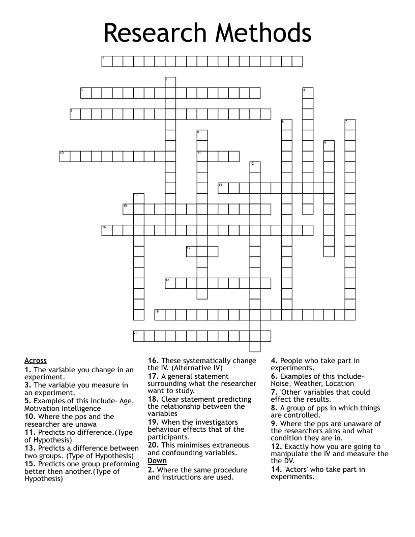 Research Methods Crossword