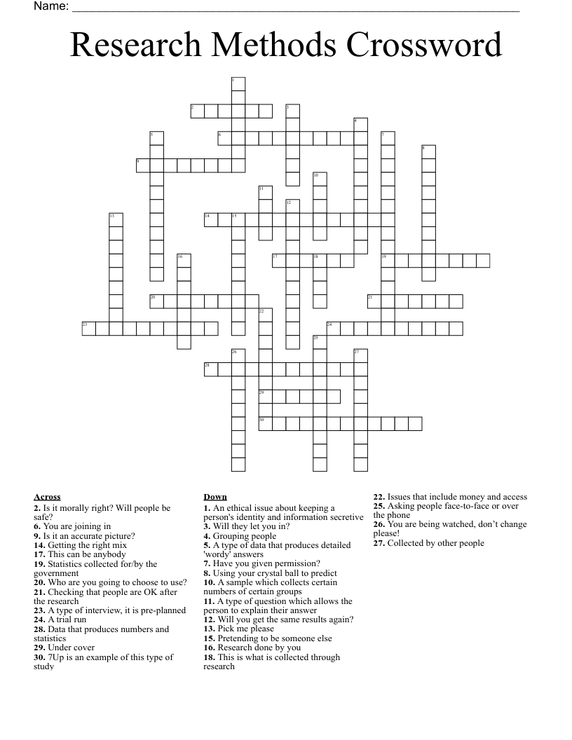 Research Methods Crossword