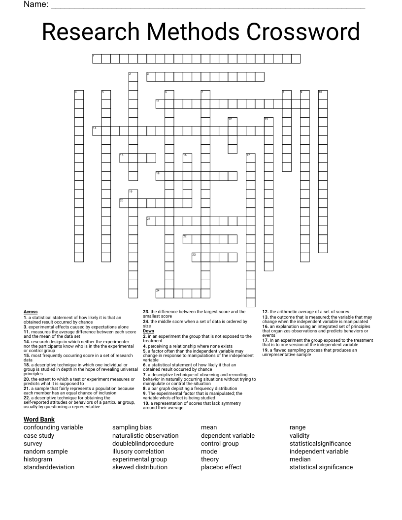 Research Methods Crossword