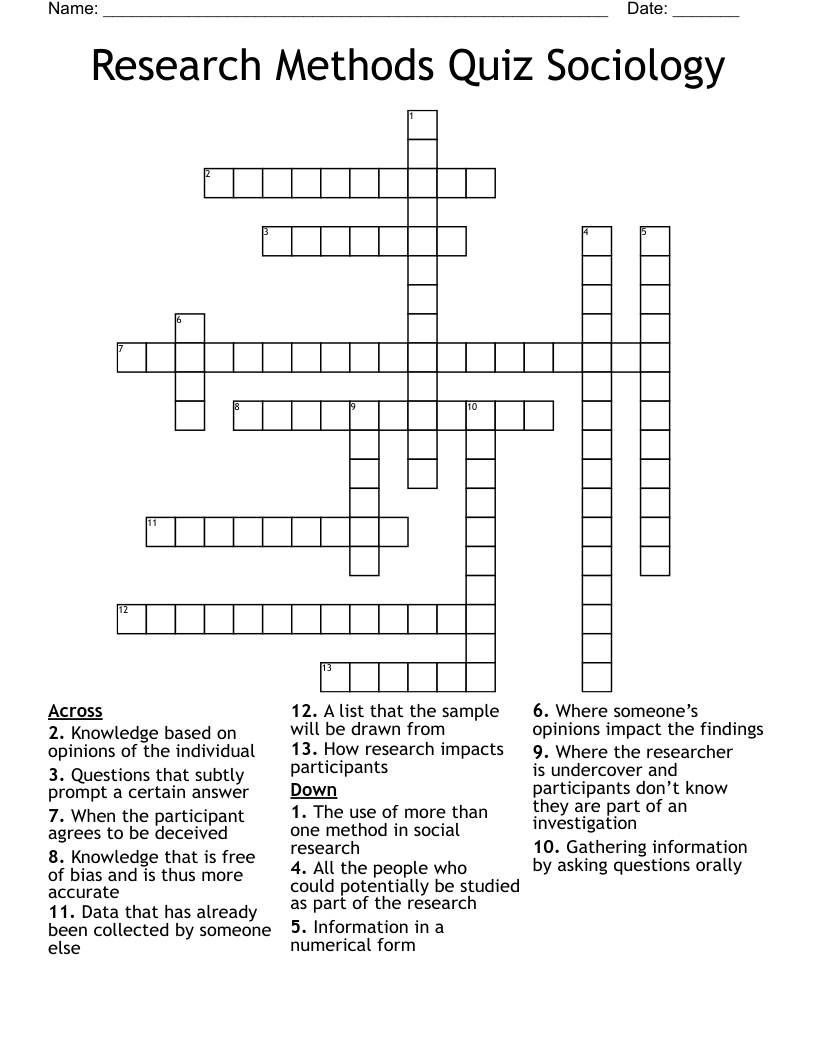 Research Methods Quiz Sociology 