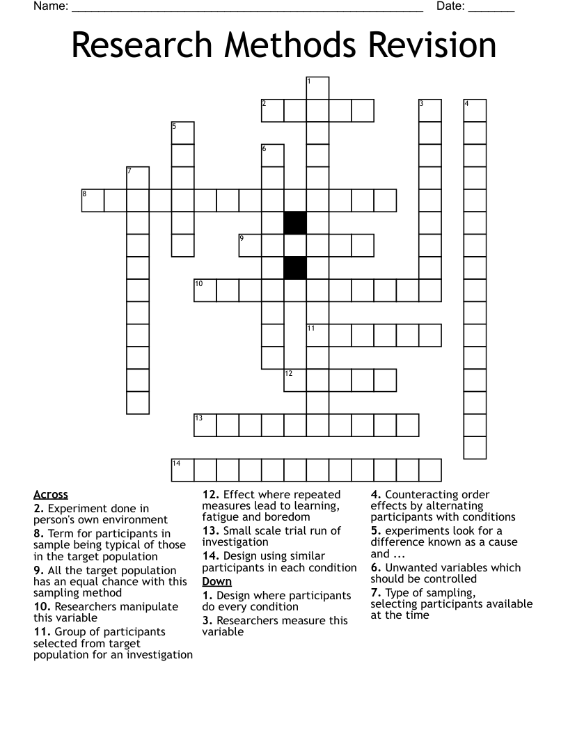 Research Methods Revision  Crossword