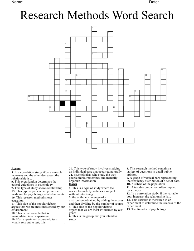 Research Methods Word Search Crossword