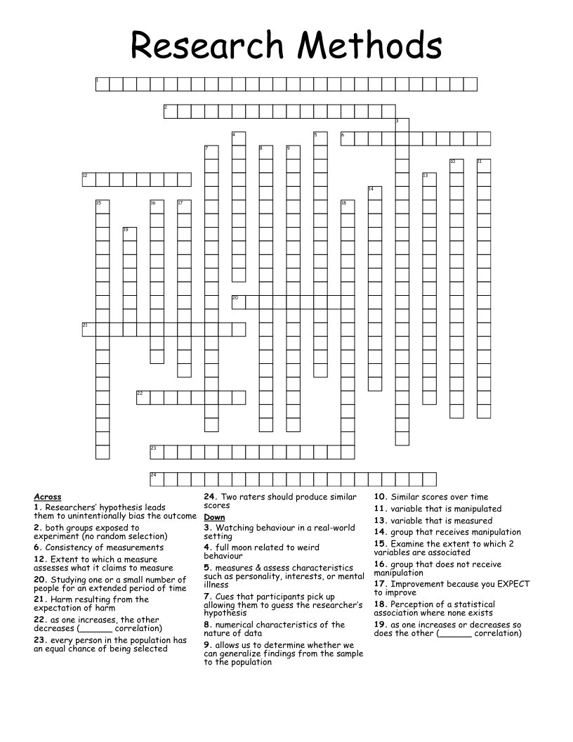 Research Methods  Crossword