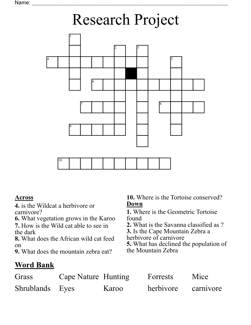 Research Project Crossword