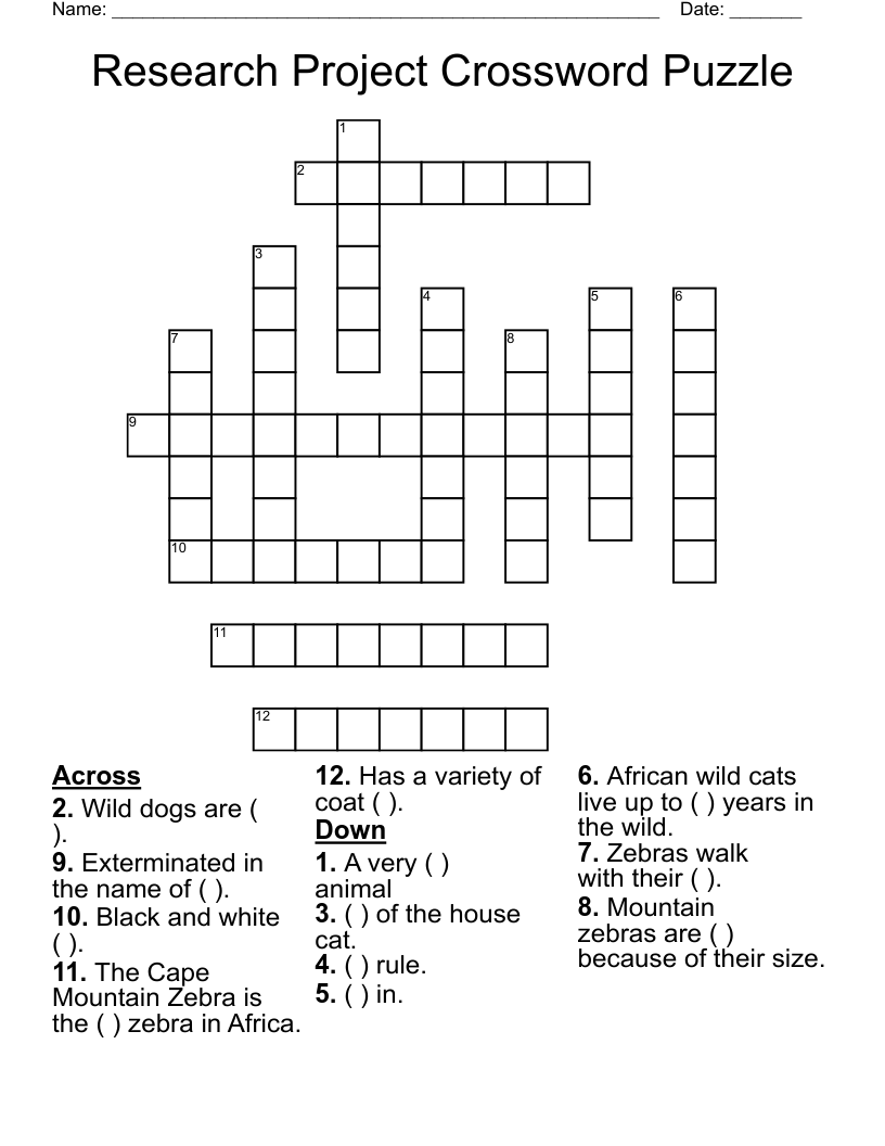 Research Project Crossword Puzzle