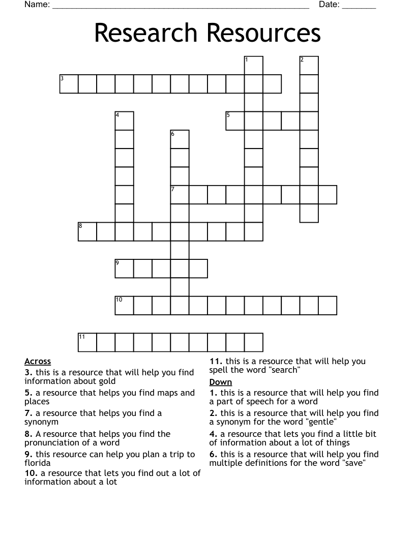 Research Resources Crossword